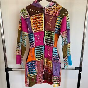 Vintage Y2K Shop Therapy Patchwork Long Jacket with Hood
